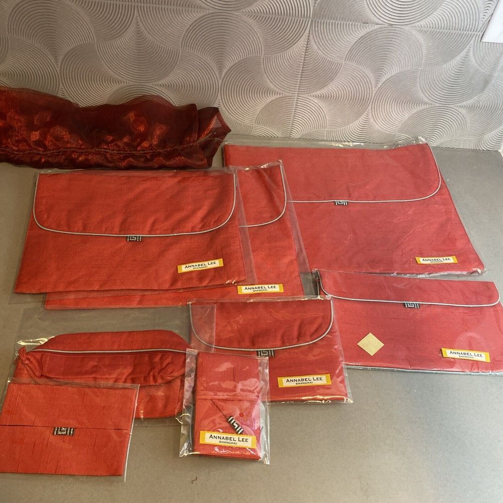 Red 8 Piece Annabel Lee Shanghai Silk Pouches In Original Packaging
